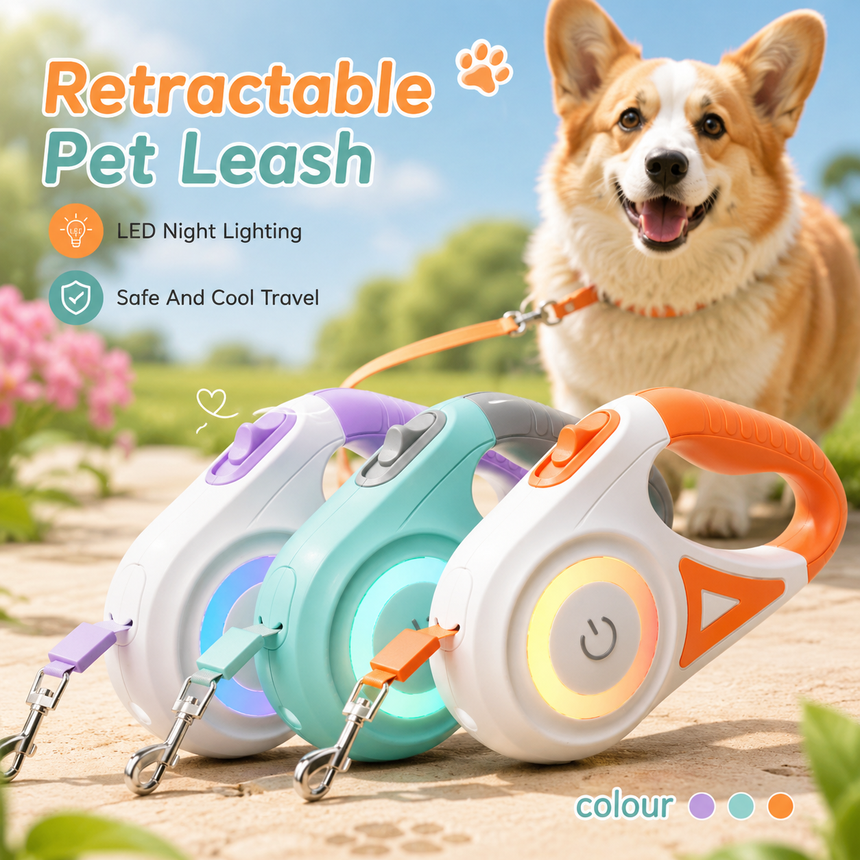 Smart LED retractable pet leash